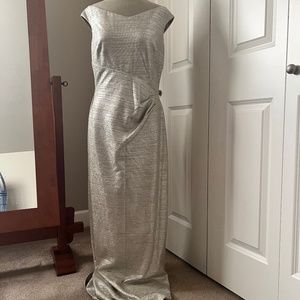 Taupe/silver Ralph Lauren gown. Off the shoulder.  Column style. Size 10